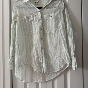 Club Monaco Striped White Button-Up Shirt